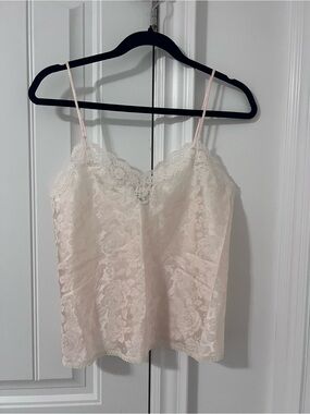 Lace Trim Floral Satin Cami Top - Light Blush